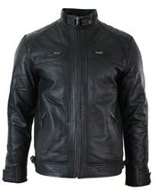 Trends Fashion Mens Genuine Leather Biker Jacket Black | Vintage Black Lambskin  - £92.27 GBP