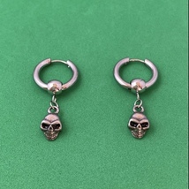 925 Silver Plated Skull Dangle Drop Earrings for Men Women - £8.81 GBP