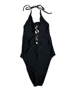 Aerie Solid Black Lace Up Front Plunge One Piece Halter Swimsuit Maillot... - $18.80