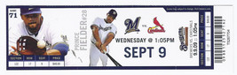 2009 Cardinals @ Brewers Full Unused Ticket September 9th - $94.29 MXN