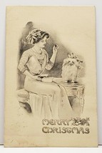 Christmas Greetings Lovely Woman with Dog 1911 to Millersville Md Postca... - £5.56 GBP