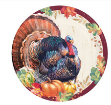 Harvest Turkey 8 Ct Paper 8.75&quot; Dinner Lunch Plates Thanksgiving - £3.47 GBP