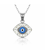 14K White Gold Blue Evil Eye Greek Charm Kabbalah Necklace Pendant Only - £71.48 GBP