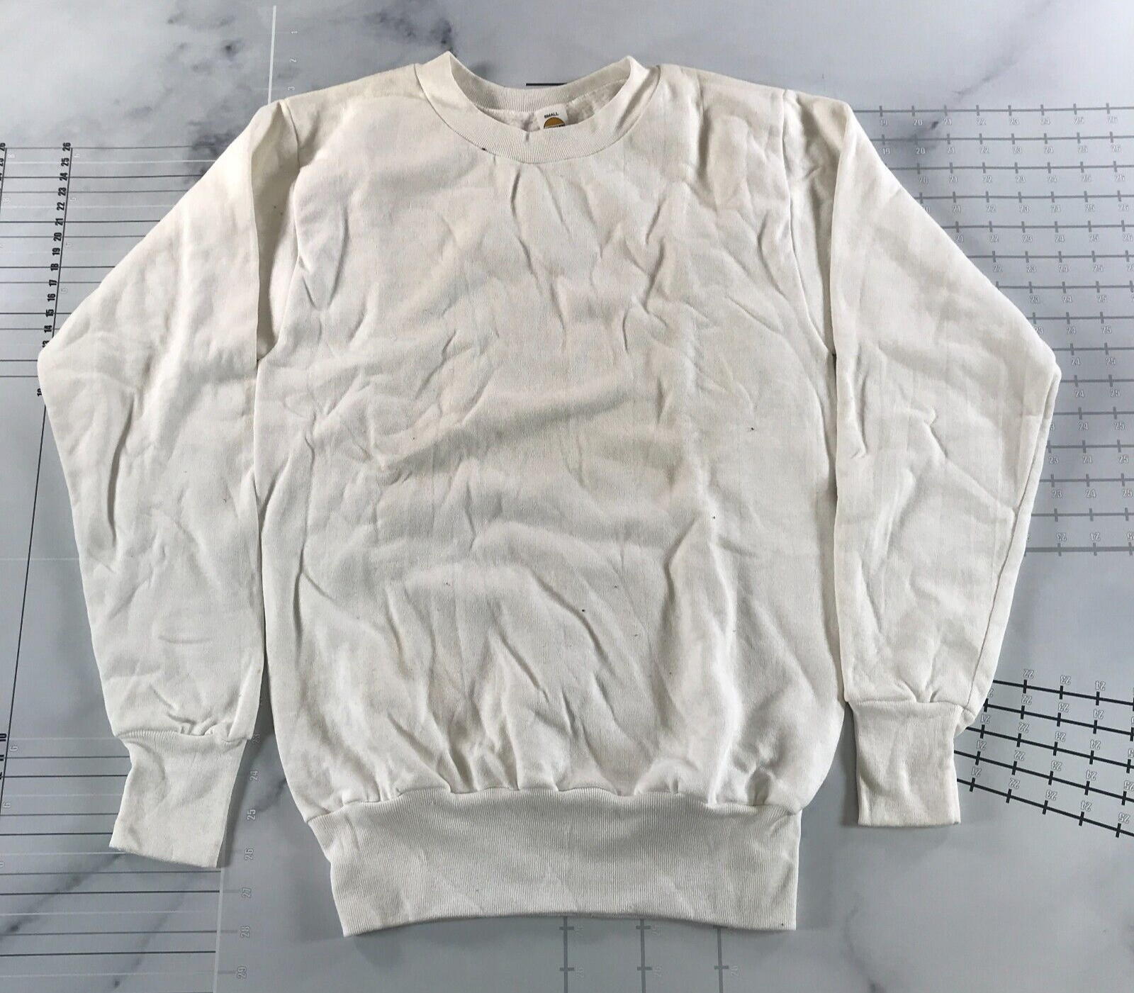 Vintage Medallion Rundhalsausschnitt Sweatshirt Herren S Weiß Baumwolle ... - $24.73