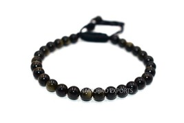 Natural Golden Obsidian 6x6 mm Beads Thread Bracelet ATB-48 - £7.39 GBP