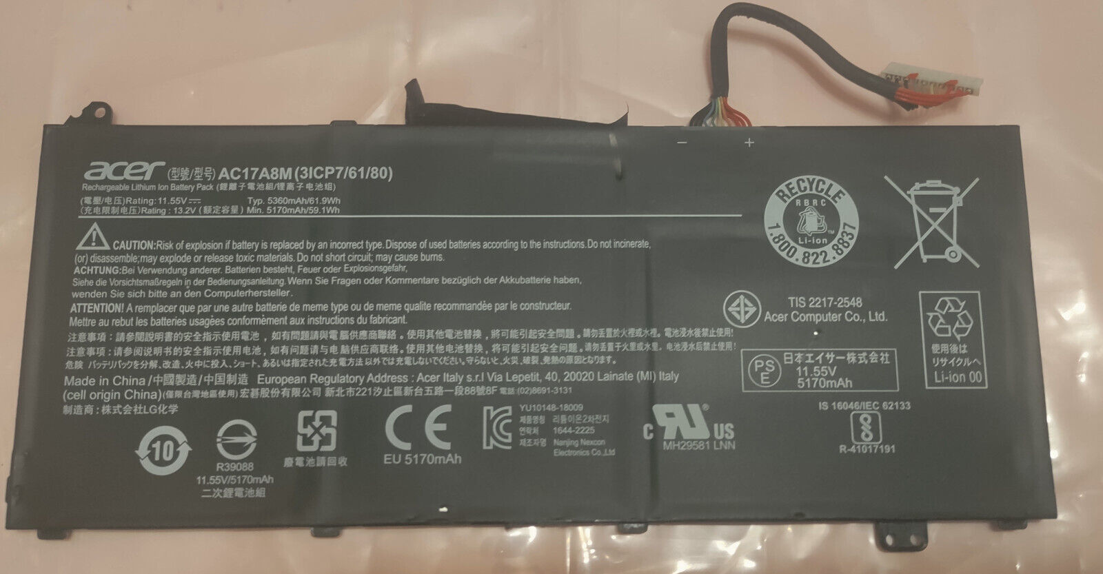 Genuine 51.70AH Battery P/N AC17A8M for Acer Spin 3 SP314-52 SP314-51 N17W5 SN82 - $29.99