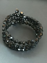 Estate Triple Strand Jet Black Faceted Stretch Wrap Bracelet – will fit small to - £11.00 GBP