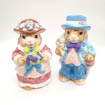Easter Bunny Table Centerpiece Spring Floral Rabbit Couple Vintage Holiday - £39.15 GBP
