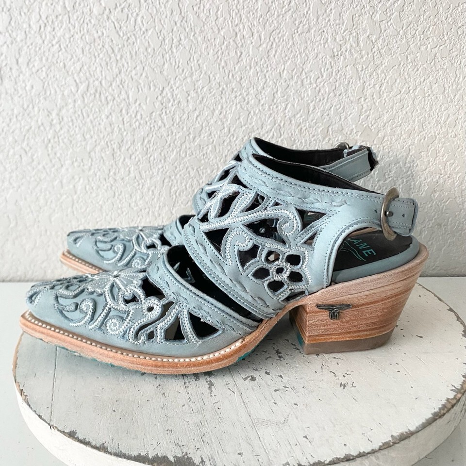 Lane SHALEY Robin Mule Blue Cowboy Boots Womens 6 Cowgirl Western Short Ankle Item image 4