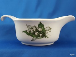 Crown Potteries Co Lily of the Valley Gravy Boat Off White Ceramic Green Leaves - $24.50