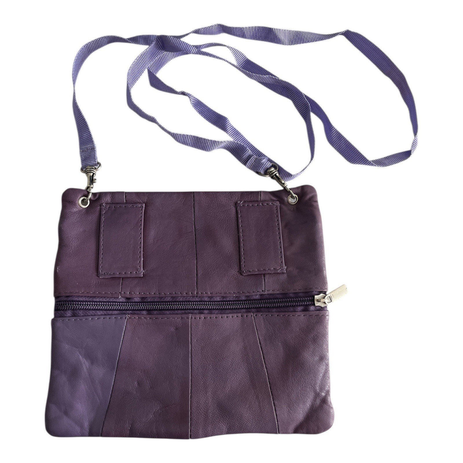 Lavender Genuine Leather Crossbody Bag with Front and Back Zippers Item image 3