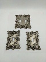 Vintage 3 Antiqued Silver Toned Switch Wall PLATES 2 Single 1 Double Unb... - $24.60
