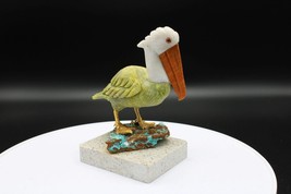 Serpentine Stone Pelican Carving. White Onyx Head, Jasper Beak On A Turq... - £61.27 GBP