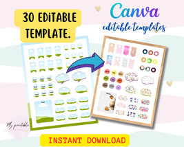 30 sheets Sticker Frame Templates for Canva, editable - Digital Stickers... - £5.49 GBP