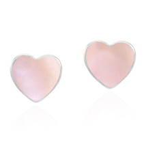 Romantic Hearts Pink Pearl Valentine Love Sterling Silver Stud Earrings - £12.62 GBP