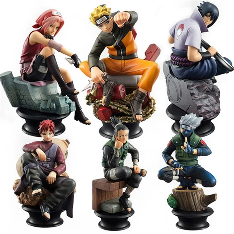 6pcs/set Chess Narutos Sakura Action Figures Uchiha Gaara Kakashi Model PVC - £22.23 GBP