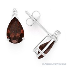 Pear-Shape Simulated Garnet Cubic Zirconia Stud Earrings in .925 Sterling Silver - £21.21 GBP