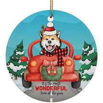 Cute Akita Dog Riding Red Truck Ornament Merry Christmas Gift For Puppy Lover - £13.41 GBP