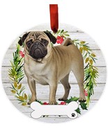 Pug Dog Wreath Ornament Personalizable Christmas Tree Holiday Decoration - £11.33 GBP
