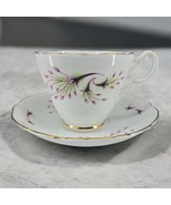 Marlborough Bone China Teacup &amp; Saucer Set 22K Gold Trim Purple and Gree... - $14.26