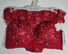 Jessica Simpson Red Lace Balconette Bra &amp; Panty Set Floral 34C Medium Valentines - £23.97 GBP