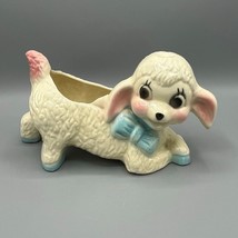 Vintage USA Pottery 10&quot; Ceramic Kneeling Lamb/Sheep Pink &amp; Blue Colored - £15.45 GBP