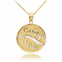 14k Solid Two Tone Gold CUBA-USA Medallion Pendant Charm Necklace - £250.66 GBP+