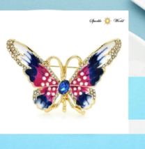 Rhinestones Enamel Butterfly Brooch for Women Animal Pin Coat Brooch Gift - £8.89 GBP