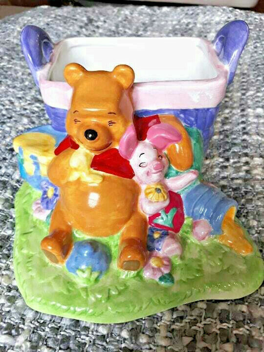 Disney 2000 Winnie the Pooh and Piglet Napkin holder planter / candy dish - $29.60