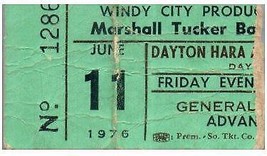 Vintage Marshall Tucker Band Ticket Stub June 11 1976 Dayton Ohio - $49.83