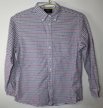 Charles Tyrwhitt Mens Large White w Blue Red Plaid Slim Fit Button Down Shirt - $19.89