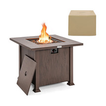 32 Inch 50 000 BTU Square Fire Pit Table with Lid and Lava Rocks-Brown -... - £240.00 GBP