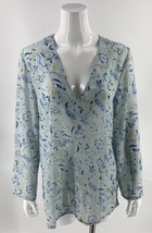 Susan Graver Tunic Top Size Small Blue Floral V Neck Sheer Printed Blouse Womens - £18.69 GBP