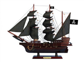Wooden Captain Kidd&#39;s Black Falcon Black Sails Pirate Ship Model 20&quot;&quot; - £106.35 GBP