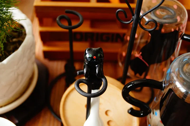 Ins Ceramic Coffee Mug Hanging Ear Mixing Scoop Ice Cream Dessert black cat - €5,28 EUR