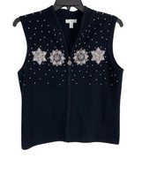 Charter Club Womens Sweater Vest Adult Size Large Black White Snowflakes Pearls - £16.90 GBP