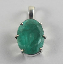 925 Sterling Fine Silver Handmade Pendant Natural Emerald Gift Women FSP-2519 - £28.21 GBP