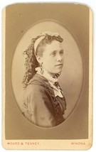CIRCA 1870&#39;S CDV Beautiful Woman With Bow in Curly Hair Hoard &amp; Tenney Winona MN - £9.54 GBP
