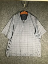 Mens Gray Polo Shirt Short Sleeve Golf Collared Checker Casual Stretchy - £10.75 GBP