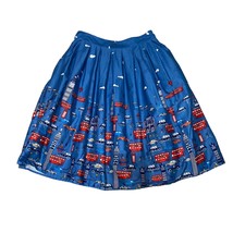 Grace Karin Pleated skirt with a London transportation scene print medium Blue - £21.77 GBP