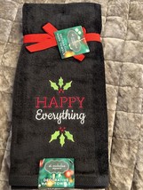 Kitchen Towel Set Of 2 Towels &quot;Happy Everything&quot;. Christmas Holiday Black - £11.83 GBP