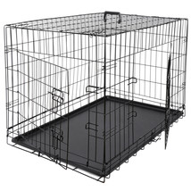 36&quot; Dog Crate Kennel Folding Pet Cage 2 Door With Tray Indoor Pet Safe House - £66.42 GBP
