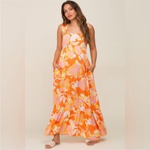 SHOP NEIGHBOR pink gauzy floral maxi dress with pockets size small - $43.54