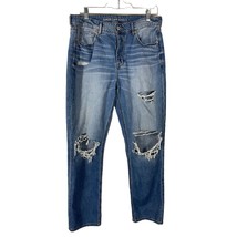 American Eagle Tom Girl Jeans Size 10 Blue Denim Straight Leg Distressed - £17.24 GBP
