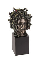 Cast Bronze Resin Medusa Head Figure on Plinth Bust Sculpture Painted Accent Art - £54.52 GBP