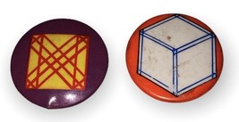 Geometric Square Round Vintage Colorful Pin Button Set Of 2 - $126.75 MXN