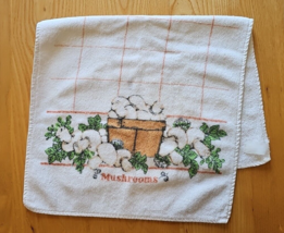 Vintage 1970s Basket of Mushrooms Cotton Terry Kitchen Tea Towel - $13.85