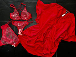 Victoria&#39;s Secret senza Righe 36B Reggiseno Set + Mutandine + Vita Alta Tanga - £99.70 GBP