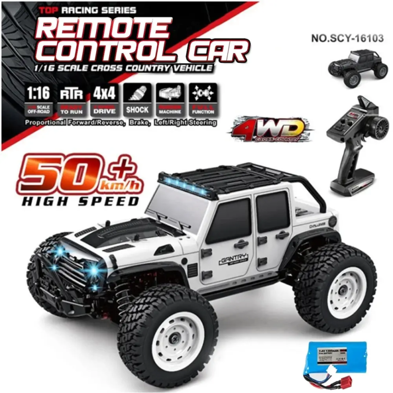 Primary image for Fast Rc Cars 50Km/H 1/16 off Road 4WD with LED Headlights,2.4G Waterproof Remote