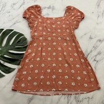 O&#39;Neill Womens Floral Mini Dress Size M Peach Pink Daisy Puff Sleeve Smo... - $27.71
